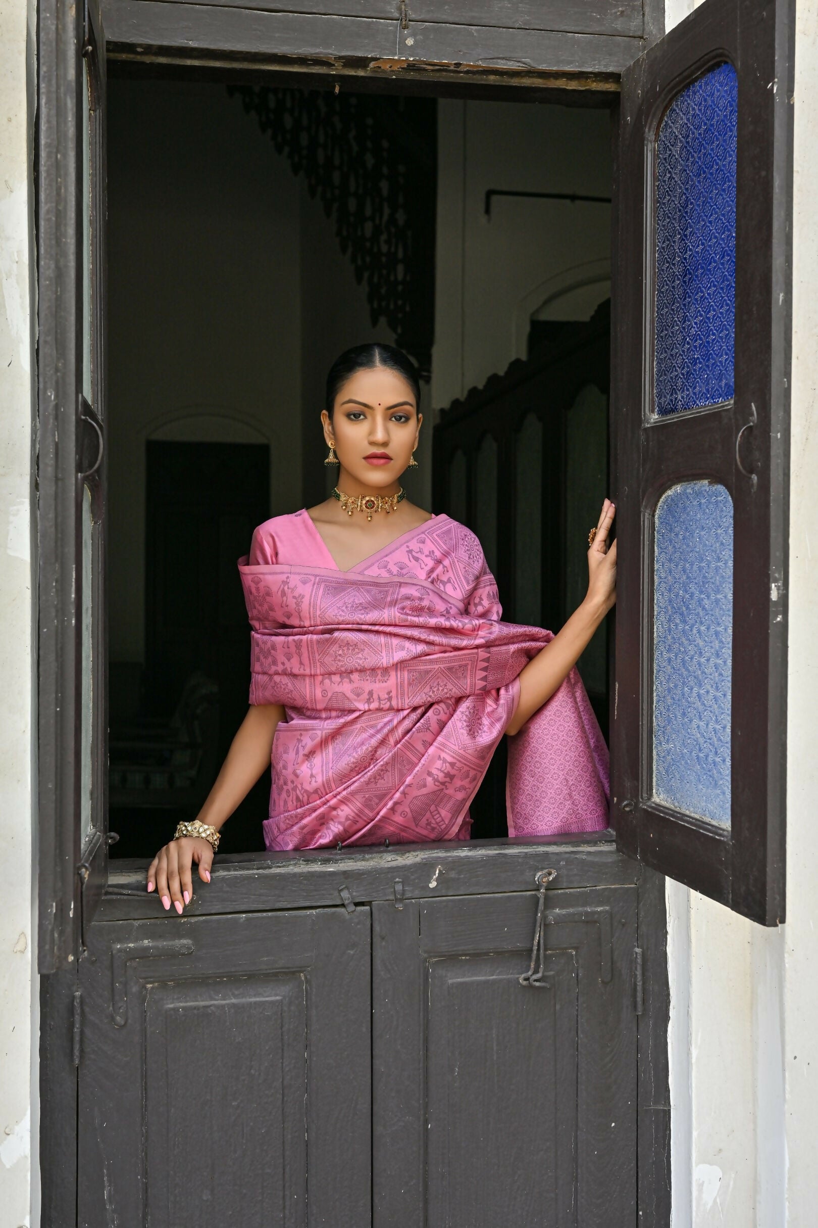 Vishnu Weaves Women's Baby-Pink Handloom Raw Silk Saree with Blouse - Distacart