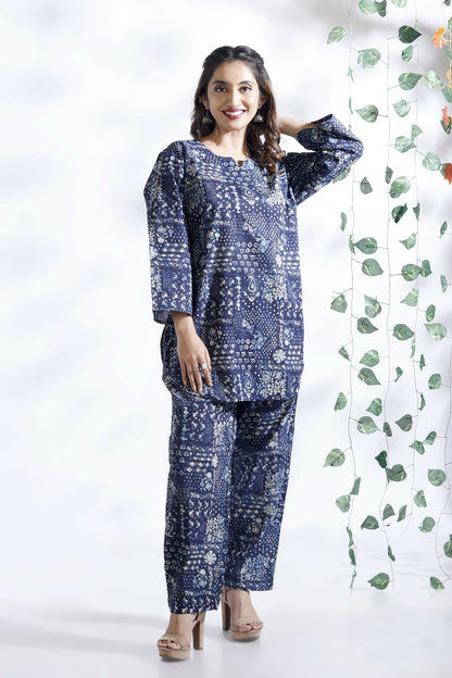 Breathables Abstract Cotton Co-Ord Set – Blue - Dista