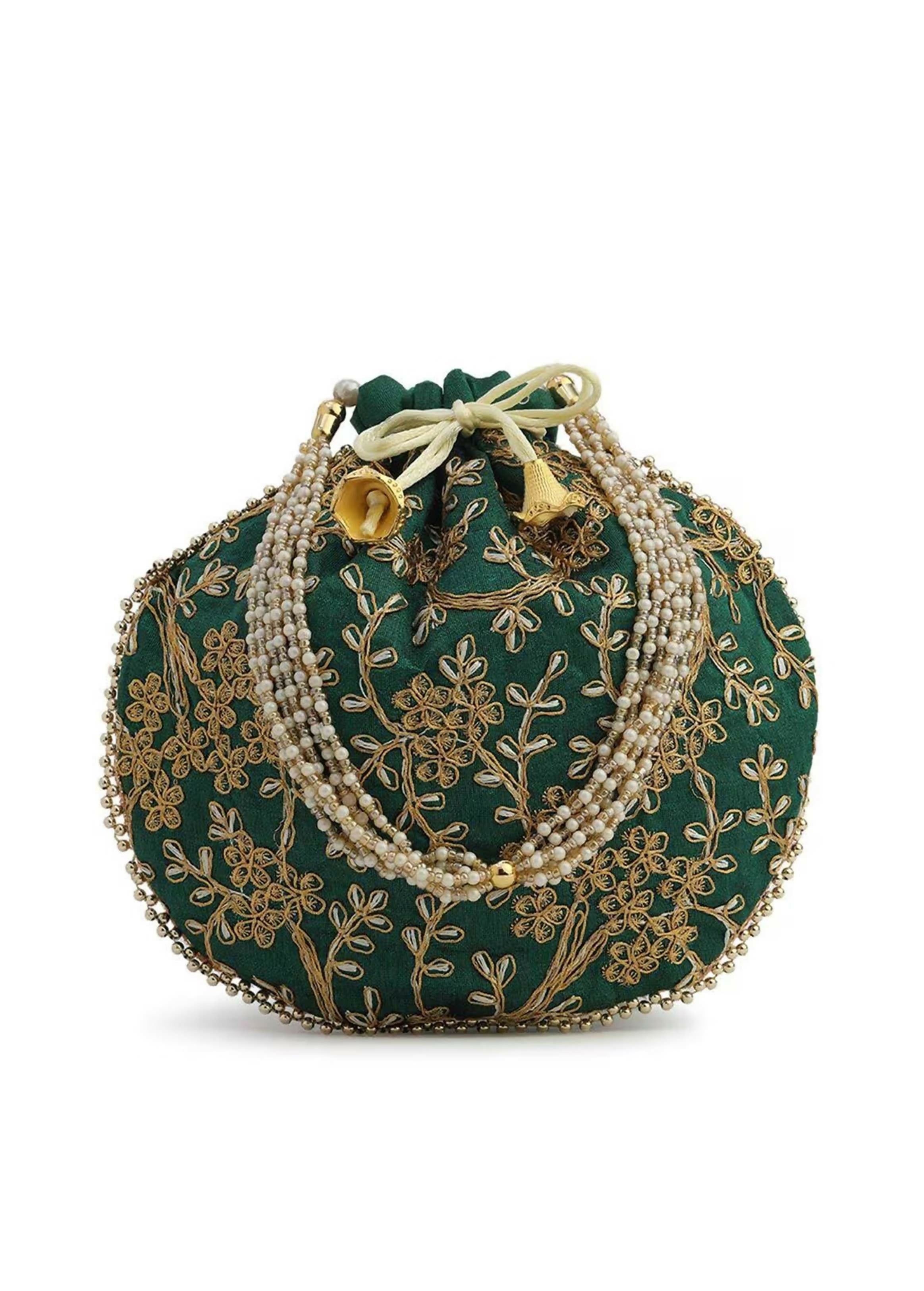 Joban Fashion Embroidered Potli Clutch - Green