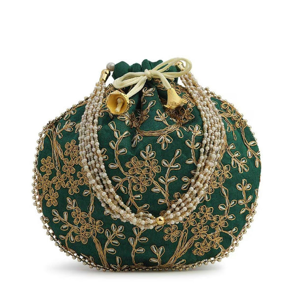 Joban Fashion Embroidered Potli Clutch - Green - Dista