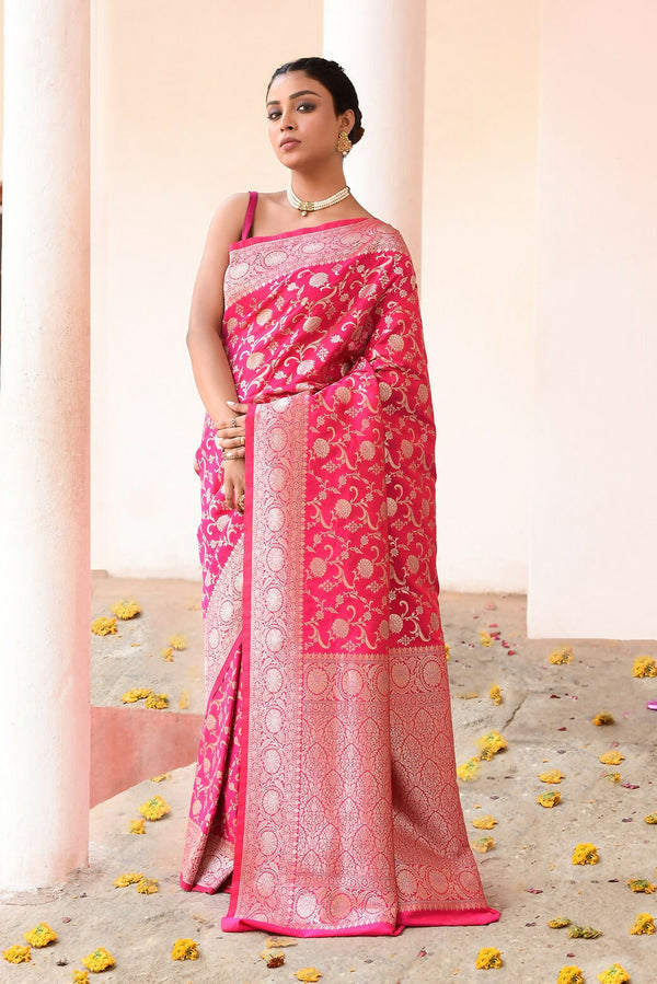 Joban Fashion Hot Pink Soft Pure Handloom Banarasi Silk Saree
