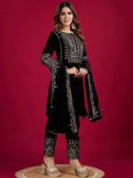 Thumbnail for Kalini Women Ethnic Motifs Embroidered Regular Sequinned Velvet Kurti with Pyjamas & With Dupatta