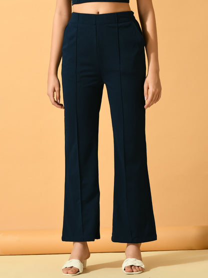 Myshka Women's Navy Blue Flared Party Trouser - Distacart