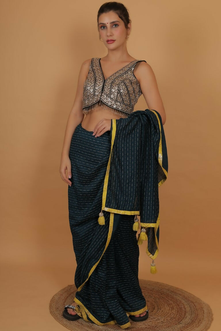 Joban Fashion Silk Zari And Sequence Work Padded Blouse - Black