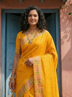 Thumbnail for Shree Shyam Fashion Yellow Silk Blend Saree - Distacart