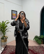 Thumbnail for Teeya Creation Black Color Chinon Silk Wedding Wear Ready To Wear Saree With Koti - Distacart