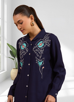 Thumbnail for Joban Fashion Navy Blue Silk Embroidered Readymade Cord Set - Distacart