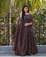 Thumbnail for Preksha Creation New Georgette Digital Print Women Black Long Gown With Dupatta - Distacart