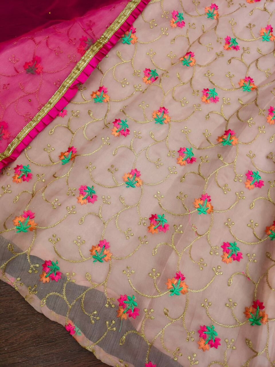 Jyoti Fashion Beautiful Peach Organza Silk Embroidered Kids Lehenga Choli Set - Distacart