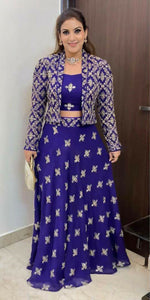 Thumbnail for Jyoti Fashion Women's Royal Blue Faux Georgette Sequins with Thread Embroidered Designer Lehenga Choli with Jacket Set - Distacart