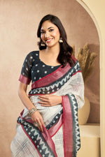 Thumbnail for Vastranavya Digital Printed Linen Ready To Wear Pocket Saree with Unstitched Blouse - Distacart