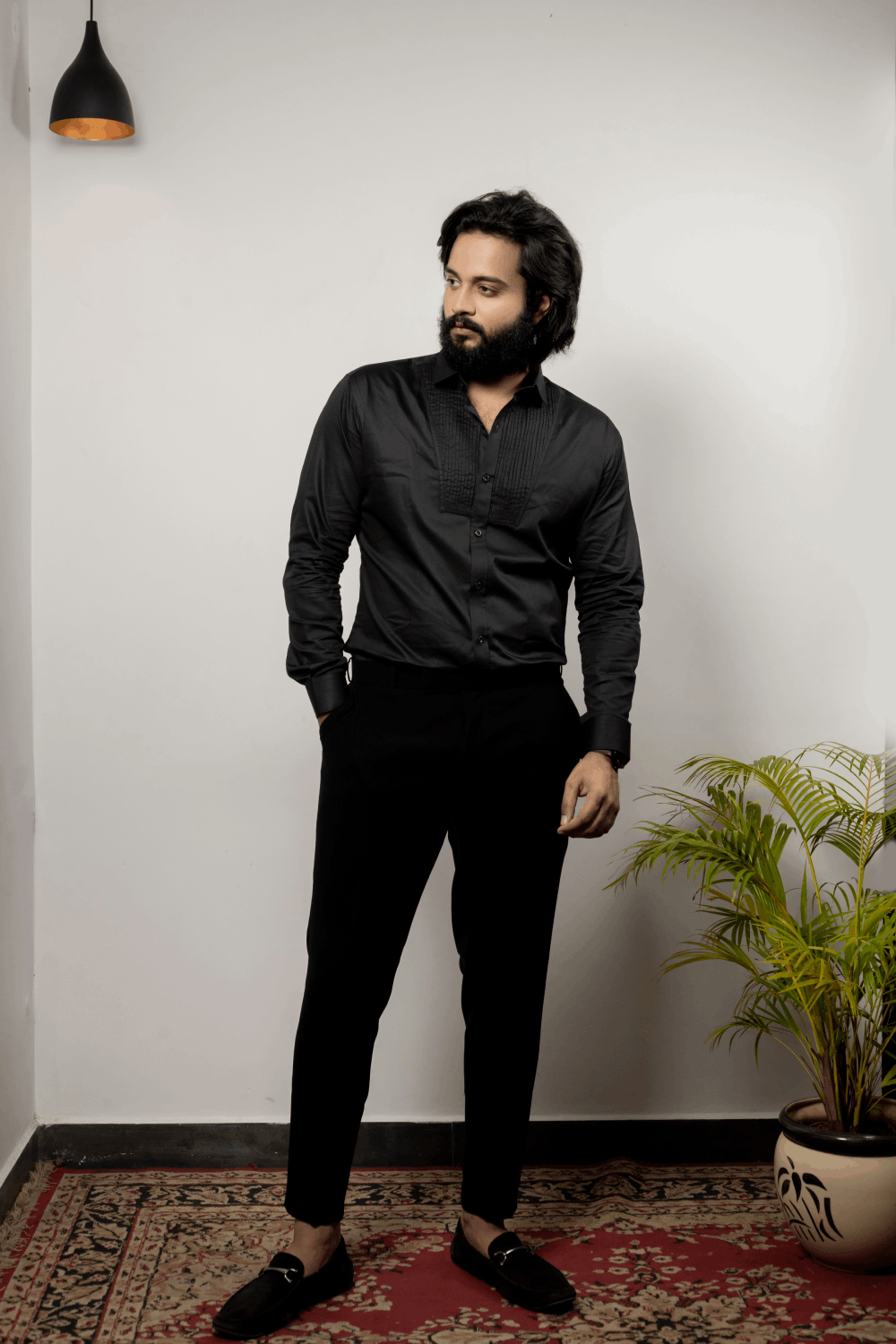 Black Pintuck Shirt by Hilo Design - Distacart