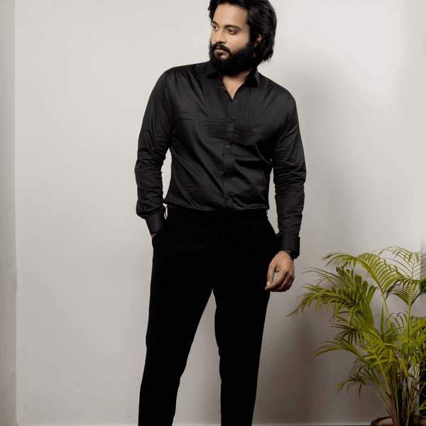 Black Pintuck Shirt by Hilo Design - Distacart