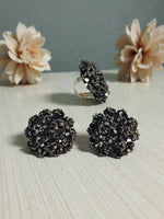 Thumbnail for Inhanns Rangmani Crystal Duo – Adjustable Ring + Statement Earrings Set - Black - Distacart