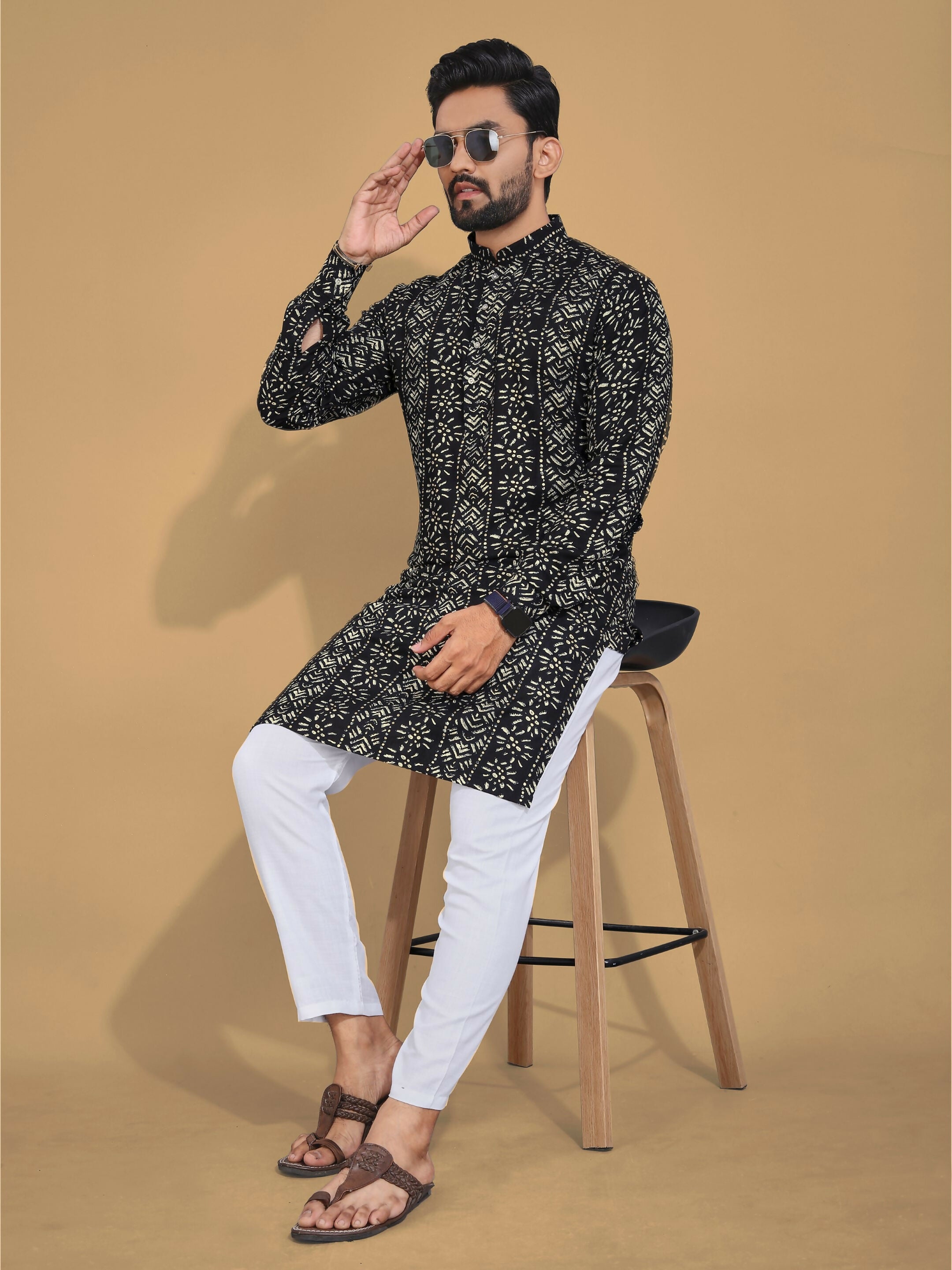 Anaita Black Printed Cotton Straight Kurta - Distacart