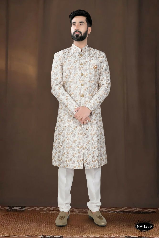 Joban Fashion Men's Off-White Base Silk Kurta with Pyjama - Distacart