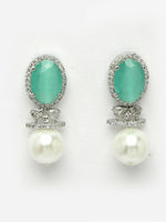 Thumbnail for NVR Women's Silver-Plated Green American Diamond Studded Handcrafted Jewellery Set - Distacart