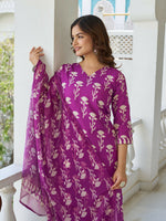 Thumbnail for The52 Wine Women's Beautiful Cotton Blend Fabric Printed Work Straight Kurta, Pant and Dupatta Set - Distacart