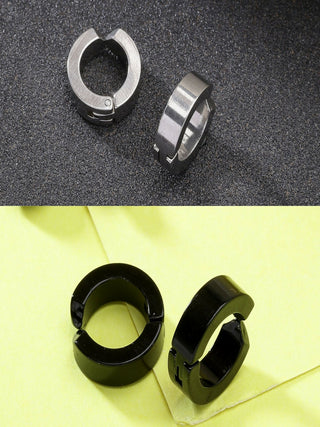 NVR Men's Set of 2 Multicolor Rhodium-Plated Stainless Steel Hoop Earrings - Distacart