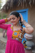 Thumbnail for Aastha Fashion Women's Pink Faux Georgette Bandhani Print work with kutchi patchework Gown - Distacart
