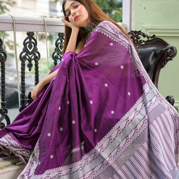Exclusive Collection Purple Most Trending Beautiful Pure Cotton Handloom Saree