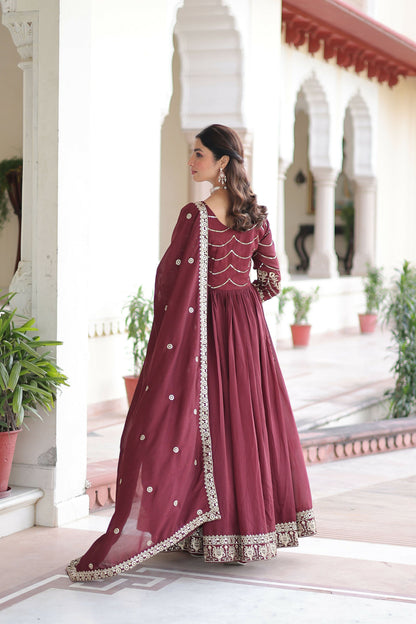 Joban Fashion Maroon Readymade Kurta Set With Sequence embroidery Work - Distacart