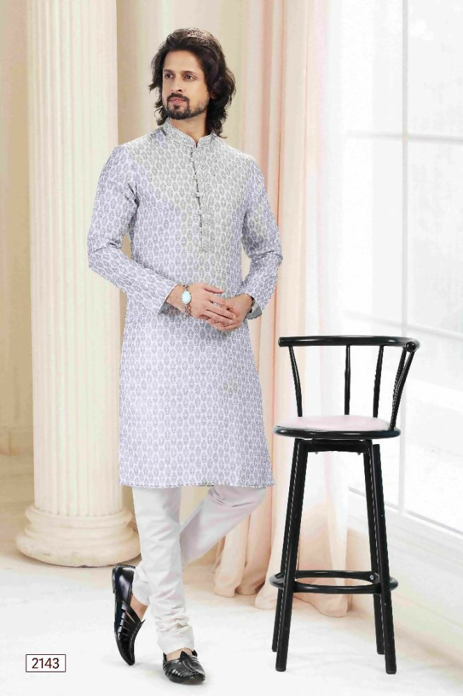 Raivat Ethnic Cotton Thread Work Kurta Pajama In Grey Colour - Dista