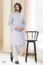 Thumbnail for Raivat Ethnic Cotton Thread Work Kurta Pajama In Grey Colour - Dista