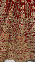 Thumbnail for Jyoti Fashion Women's Red Velvet Multi Thread Embroidered with Zircon Diamond Wedding Lehenga Choli - Distacart