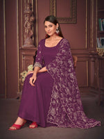 Thumbnail for Jyoti Fashion Women's Purple Georgette Embroidered Anarkali Kurta Pant Set With Dupatta - Distacart