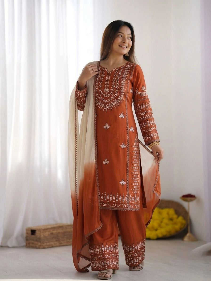 Teeya Creation Womens Trendy Stylish Embroidery Thread Work Kurta Set - Dista