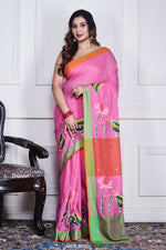Thumbnail for Morchari Multicolour Cotton Handloom Mirror Work Saree Unstitched Blouse