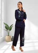 Thumbnail for Joban Fashion Navy Blue Silk Embroidered Readymade Cord Set - Distacart