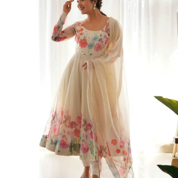 Joban Fashion Cream Kurta Set Organza Sequin Embroidery Work - Distacart