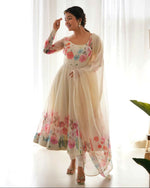 Thumbnail for Joban Fashion Cream Kurta Set Organza Sequin Embroidery Work - Distacart