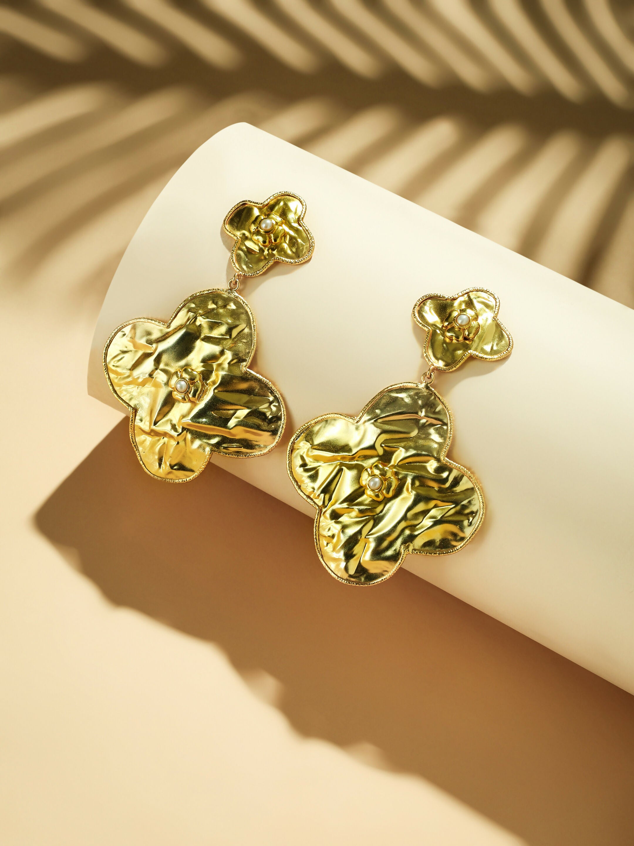 Nuyug 18k Gold-Plated Contemporary Molten Metallic Finish Floral Drop Dangler Earrings