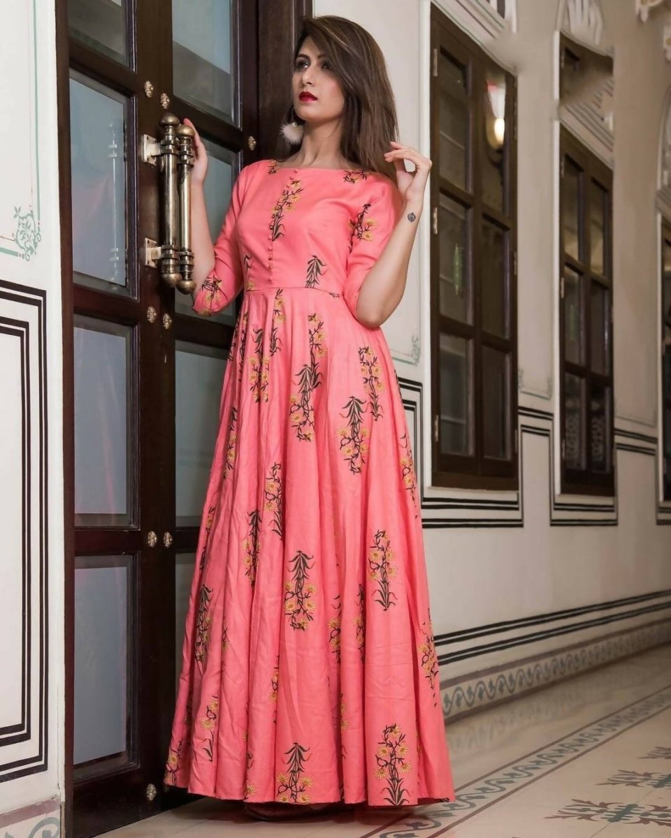 All Season Designer Pink Pure Maslin Gown - Anbazaar - Distacart