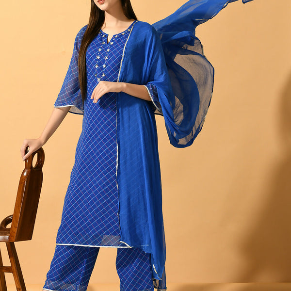 Myshka Women's Blue Embroidered Party Kurta Sets - Distacart