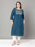 Thumbnail for Sztori Plus Size Floral Yoke Design Thread Work Straight Kurta