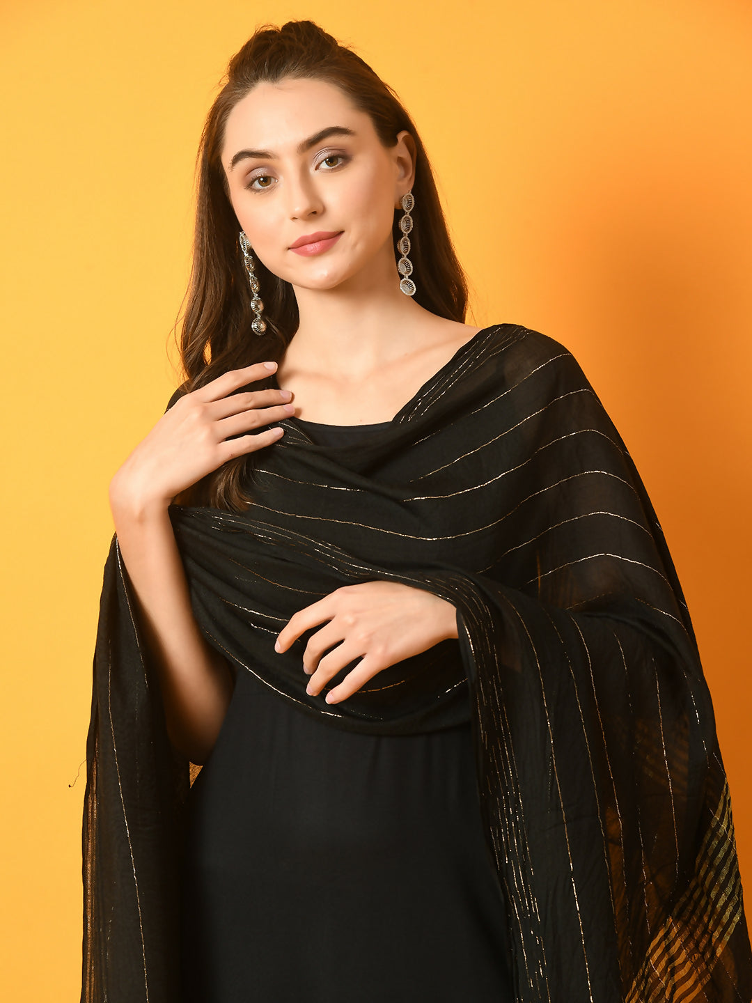 Myshka Women's Black Solid Anarkali Party Kurta Set With Dupatta - Distacart