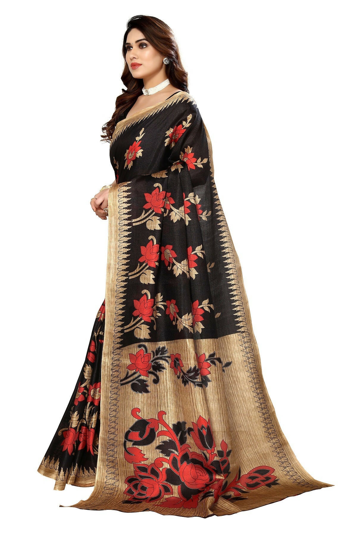 Vamika black Printed Art Silk Saree - Distacart