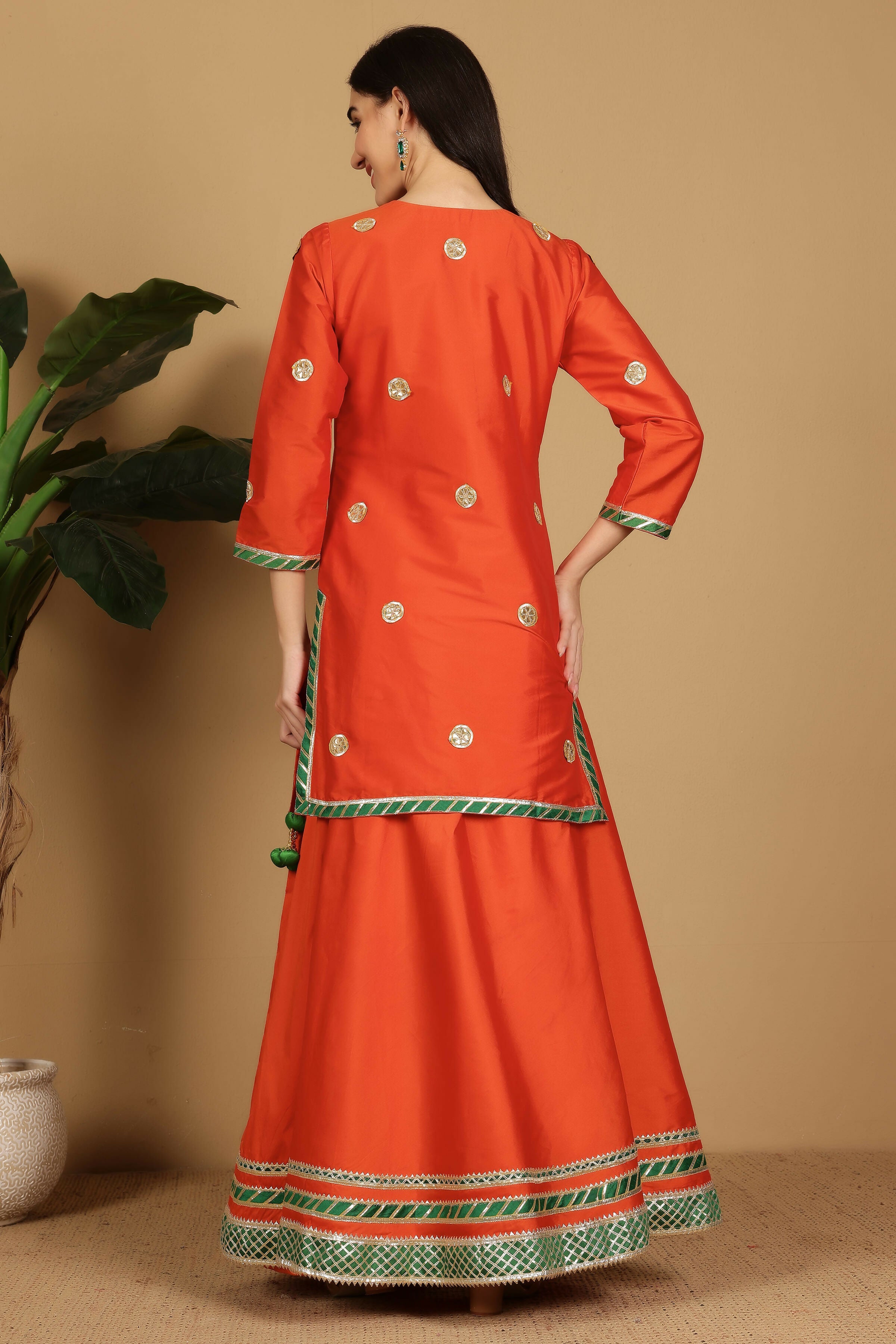 Joban Fashion Orange Taffeta Lehenga Set