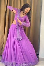 Thumbnail for Jyoti Fashion Beautiful Lavender Sequence with Thread Embroidery work Faux Georgette Lehenga Choli with Dupatta - Distacart