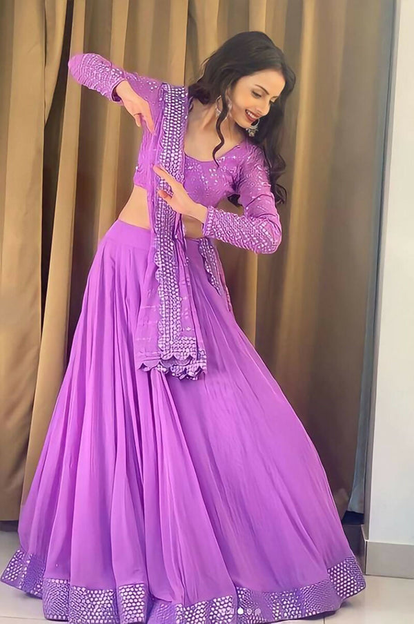 Jyoti Fashion Beautiful Lavender Sequence with Thread Embroidery work Faux Georgette Lehenga Choli with Dupatta - Distacart