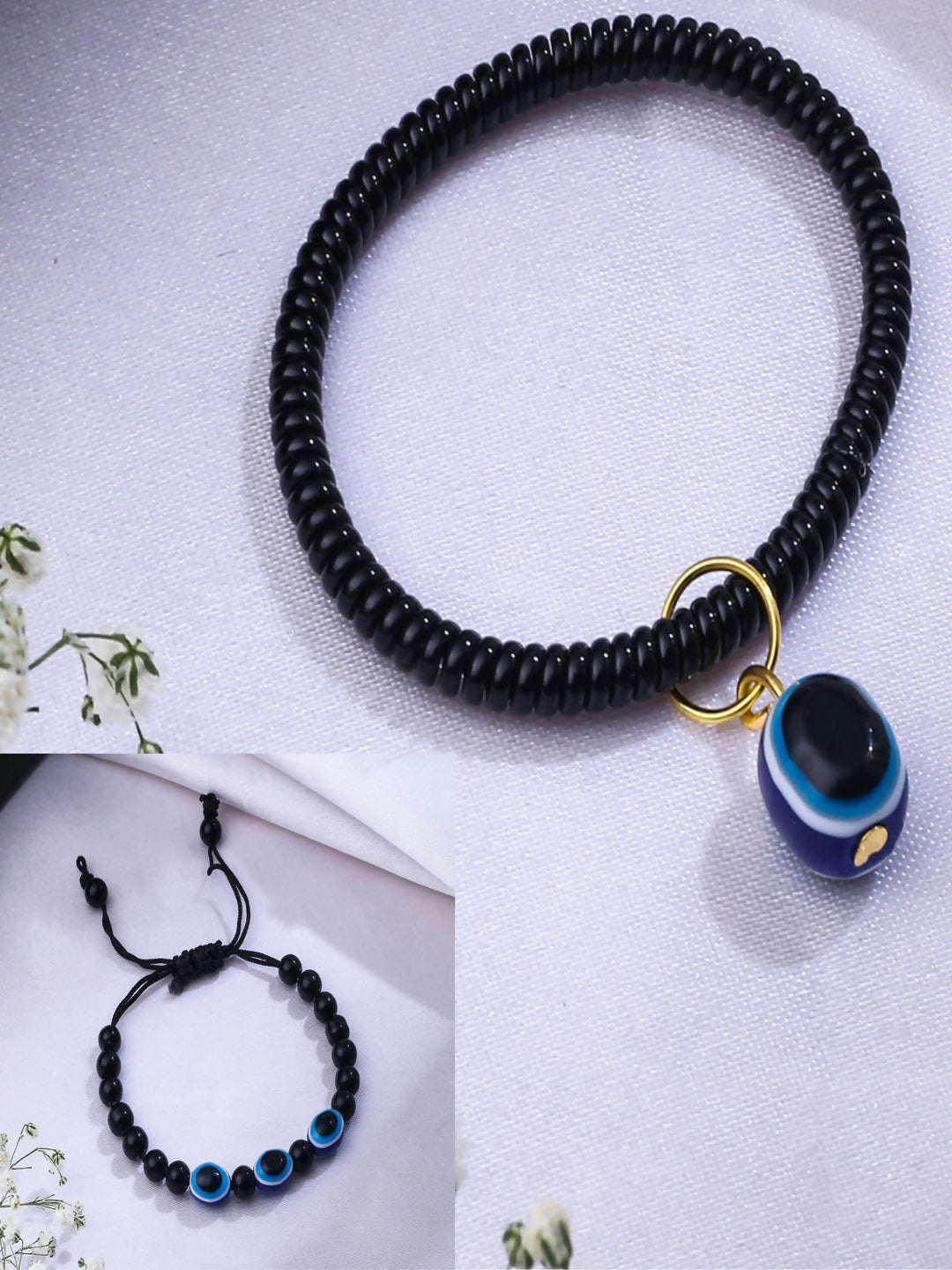NVR Women & Men Set of 2 Black Evil Eye Rakhi With Roli Chawal - Distacart