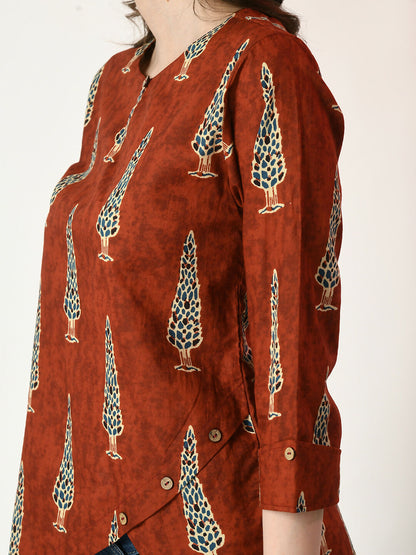 Myshka Women's Rust Printed Top - Distacart