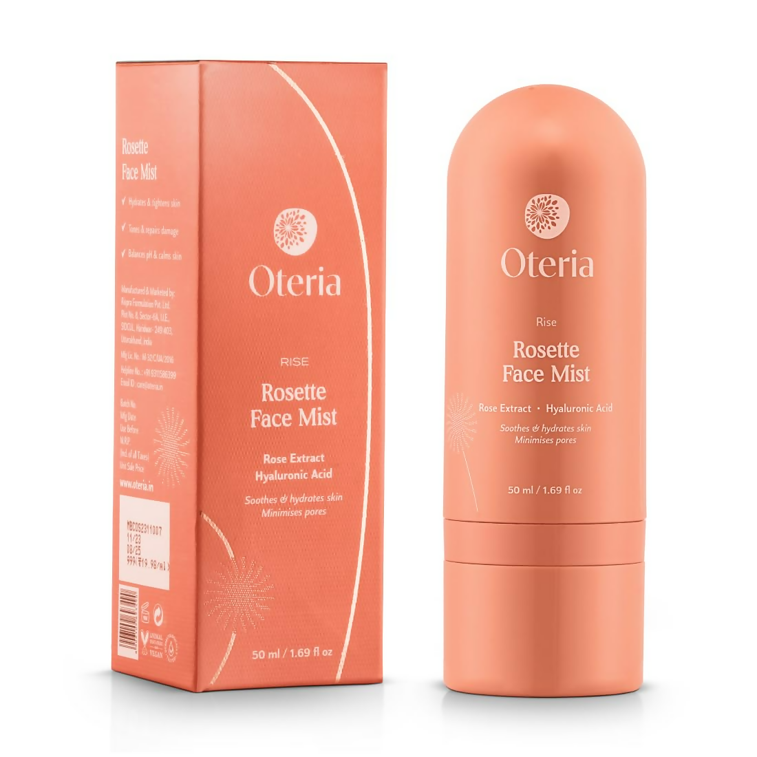 Oteria Luxury Rosette Face Mist Toner with Rose Water & Hyaluronic Acid, Toning Solution For Glowing Skin - Distacart