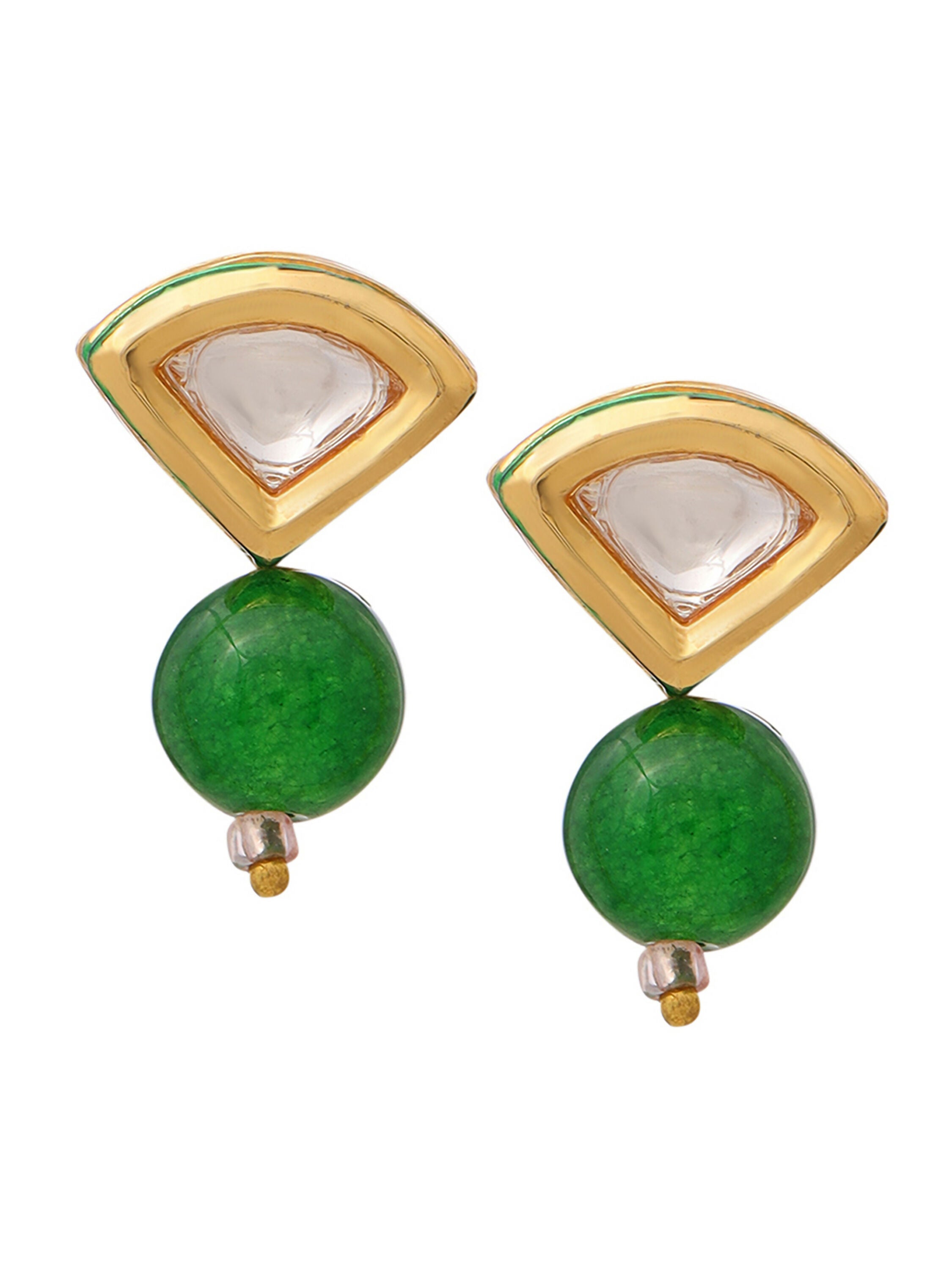 Ruby Raang Kundan and Green Stone Necklace with Studs