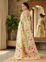 Thumbnail for Shree Shyam Fashion Cream Linen Cotton Saree - Distacart