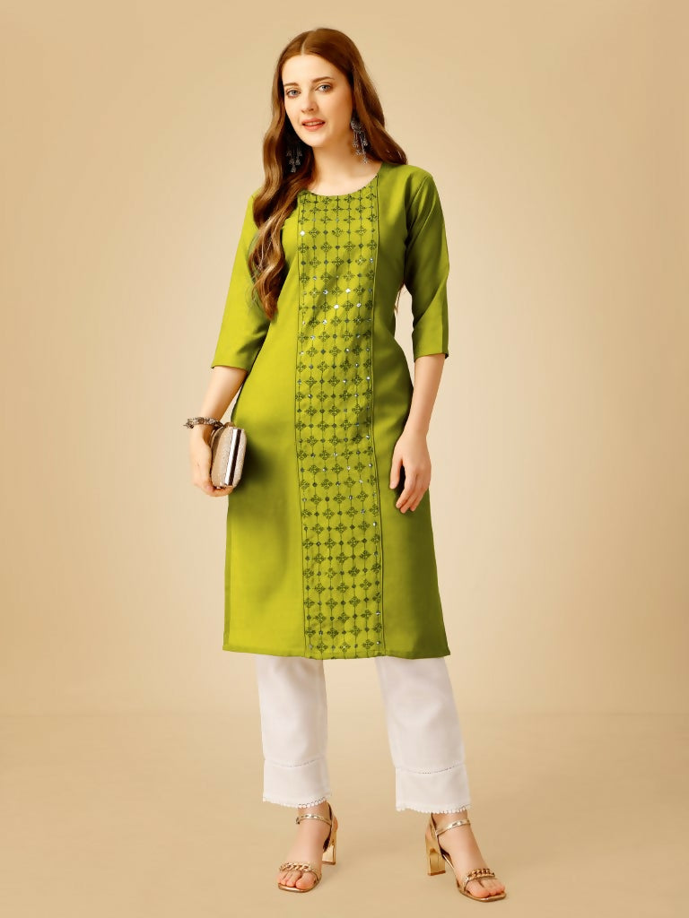 Jyoti Fashion Women's Green Cotton Blend Embroidered Kurta Pant Set - Distacart
